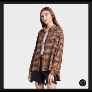 Trendy women’s brown plaid flannel shirt